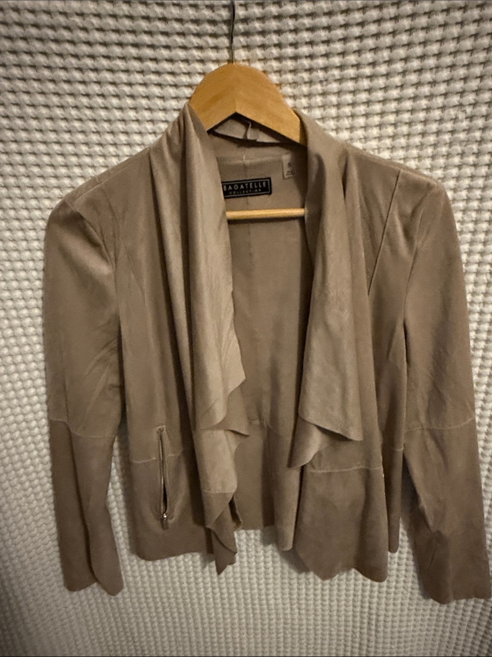 bagatelle Taupe Draped Suede Open Front Jacket